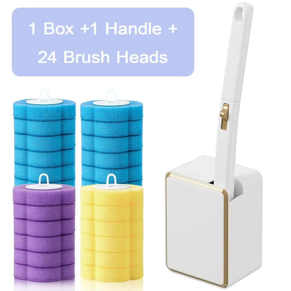 Disposable Toilet Scrub Bowl Wand Kit, Toilet Cleaning Scrub Holder with 24 Disposable Heads, Versatile Household Tool for Drain Sink Urinal Wash Basin Bathtub, Wall-Mount Bathroom Scrub Set