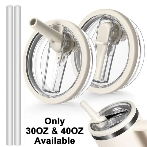 2 Pack Tumbler Flip Straw Lid Replacement, Stanley Lid Replacement, Spill Proof Splash Resistant Tumbler Lids with 2 Straw, Reusable Leak Proof Tumbler Cover for Stanley Cup Accessories, Available in 30OZ & 40OZ only, Tumbler Accessories