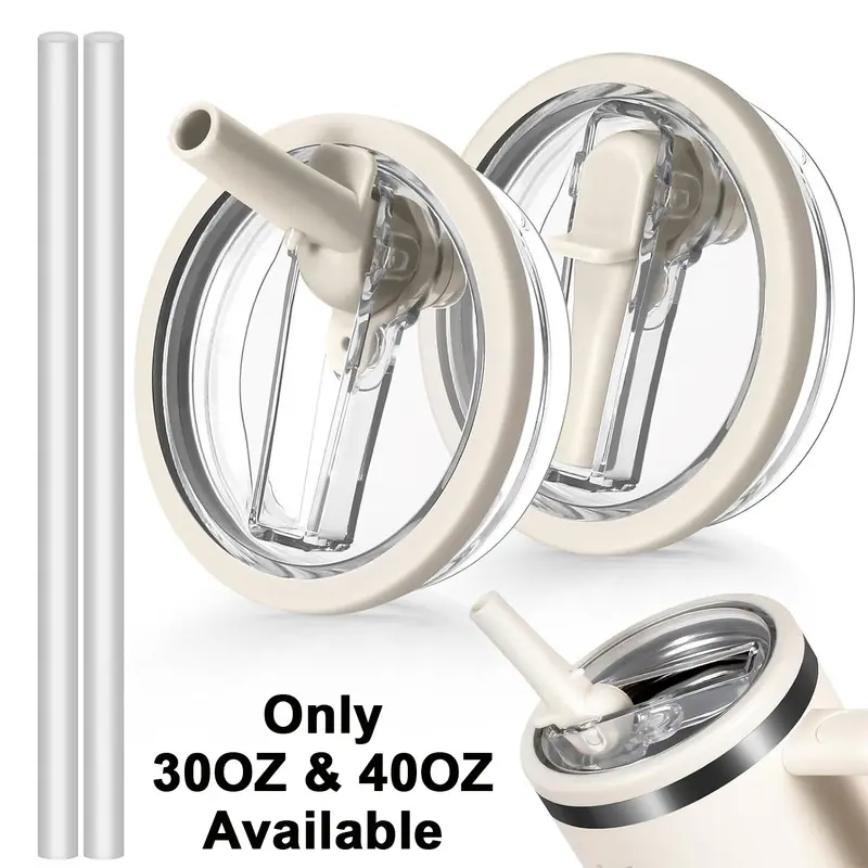 2 Pack Tumbler Flip Straw Lid Replacement, Stanley Lid Replacement, Spill Proof Splash Resistant Tumbler Lids with 2 Straw, Reusable Leak Proof Tumbler Cover for Stanley Cup Accessories, Available in 30OZ & 40OZ only, Tumbler Accessories