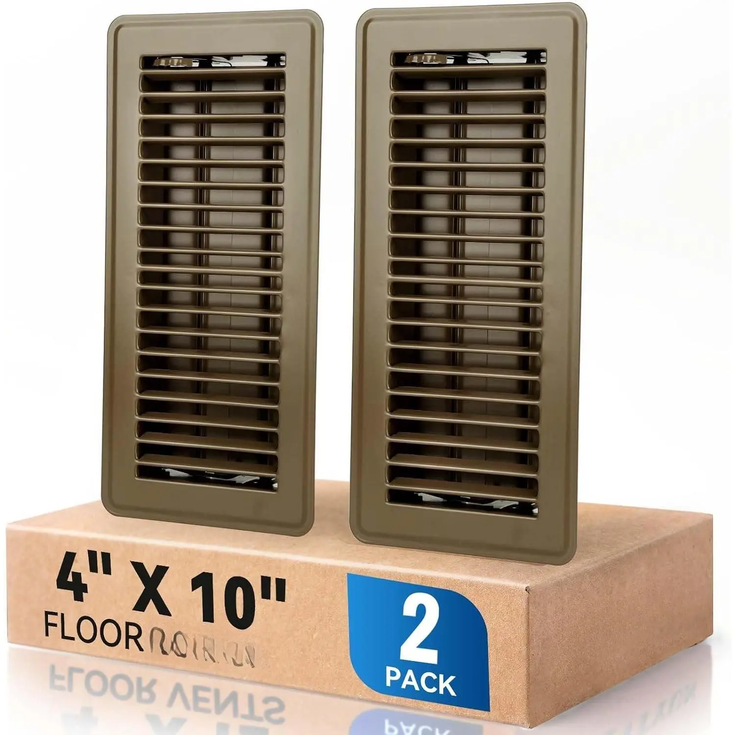 4" x 10" Floor Register Vent Covers 2-Pack, Walkable -Coated Metal Vent Covers with Adjustable Airflow, Curved Safe Edges for Floor/Wall, Brown