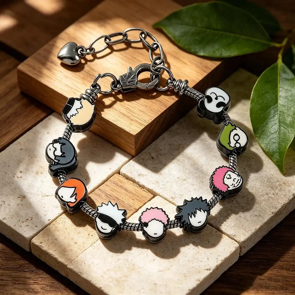 2026 Hot Cute Metal Jujutsu Kaisen DIY Bracelet, Unisex Polyester Cosplay Jewelry with Detachable Fushiguro Megumi Yuji Cute Charm, Gift for Anime Fans