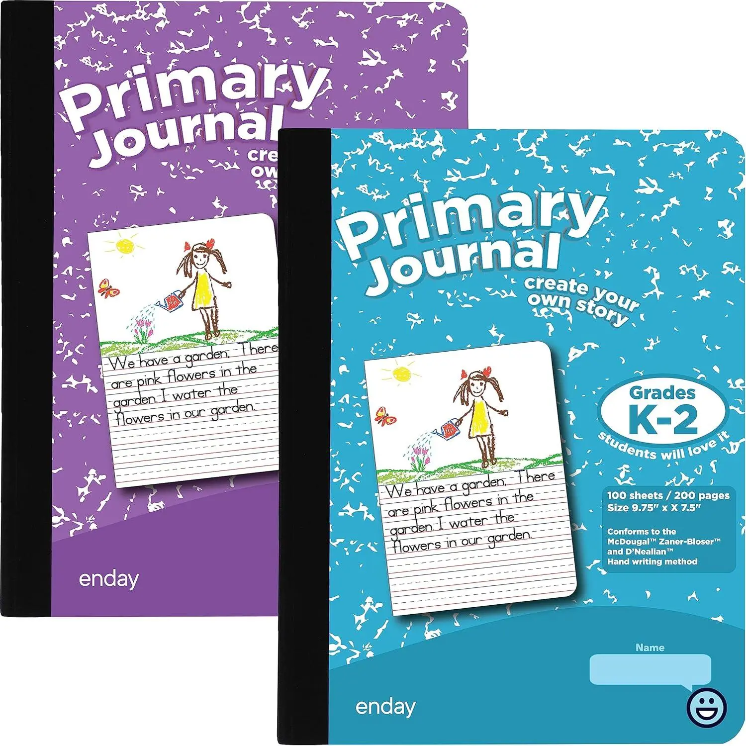 Primary Journal Grades K-2, Primary Writing Journal, Half Page Ruled Primary Journal Composition Notebook for , 100 Sheets  Notebook,  and Blue (2 Pack)