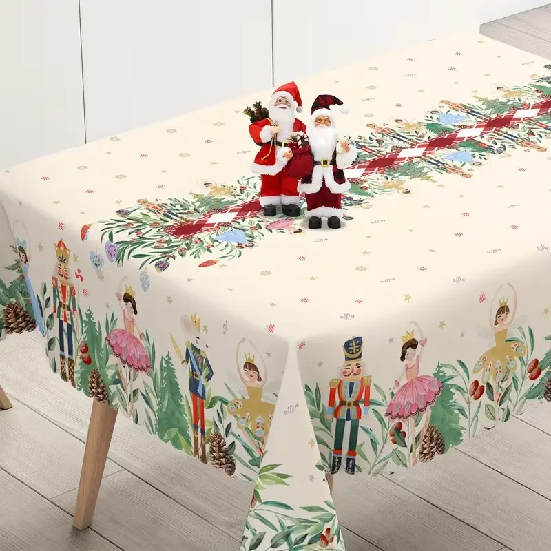 2D Flat Party Tablecloth 1pc, Nutcracker Christmas Festival Tablecloth, Rectangular Polyester Tablecloth, Indoor Outdoor Use, No Power Required