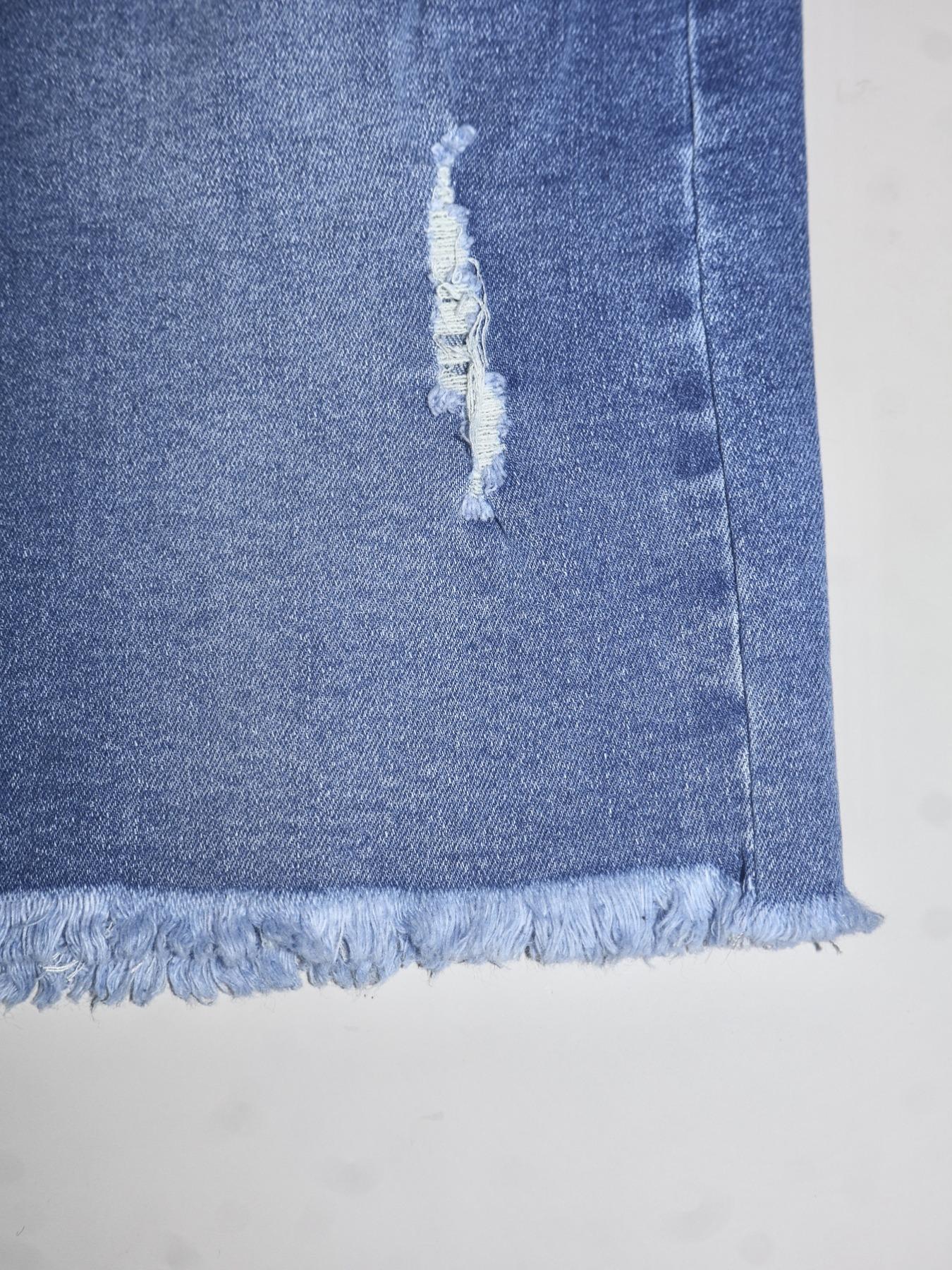 Women's Ripped Distressed Denim Skirt Elastic Fitted, Fashion Casual Short Skirt for Daily Outdoor Wear, Ladies Bottoms for Summer