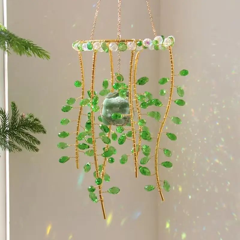 Willow Branch Crystal Glass Pendant, Sun Chandelier Hanging, Rainbow Maker, Willow Wind Bell, Handmade Natural Sun Catcher, Balcony Decoration