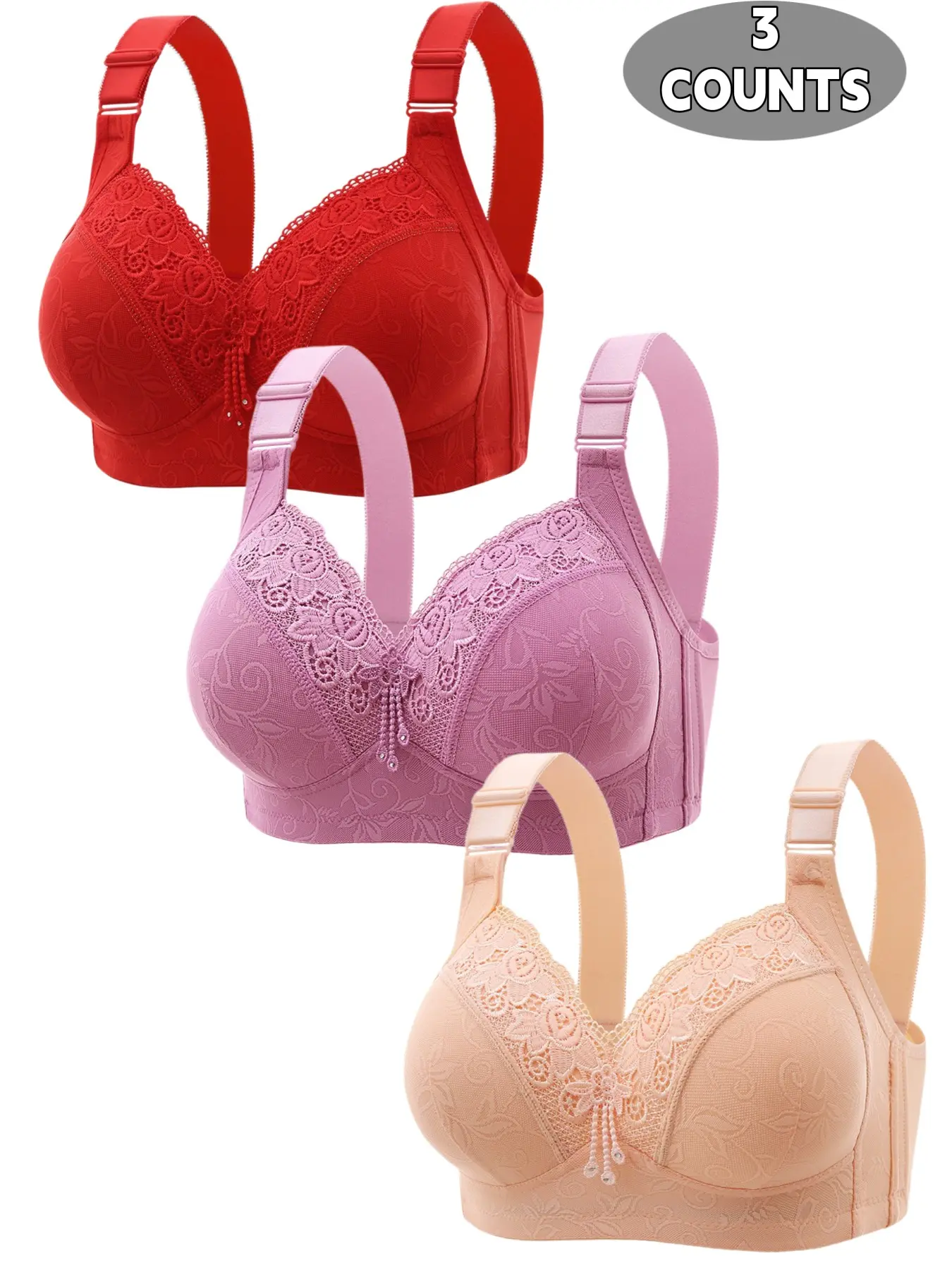 Women's Elegant Lace Bra Set Without Steel Cup, Ultimate Comfort & Medium Support, Fashionable Plain Design, Multiple Sizes Available