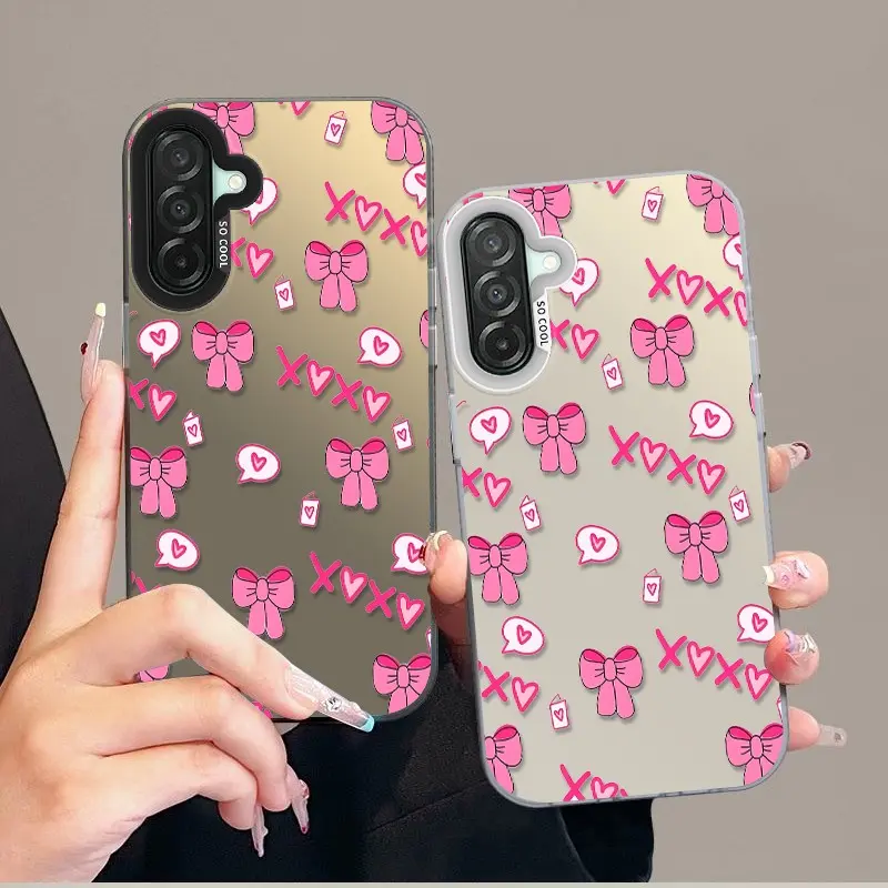 Phone case for Samsung GALAXY S26 Pink Bow & Heart XOXO Pattern Phone Case Anti-Scratch Non-Yellowing Shockproof Full Body Protection Colorful Silver Phone Case ROOCYMJB6