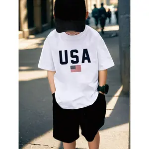 USA Flag Print Short Sleeve T-Shirt, Boys' Crew Neck Tee, Casual Summer Wear for Teens, Suitable for Daily Use, School, Travel & Outdoor Sports