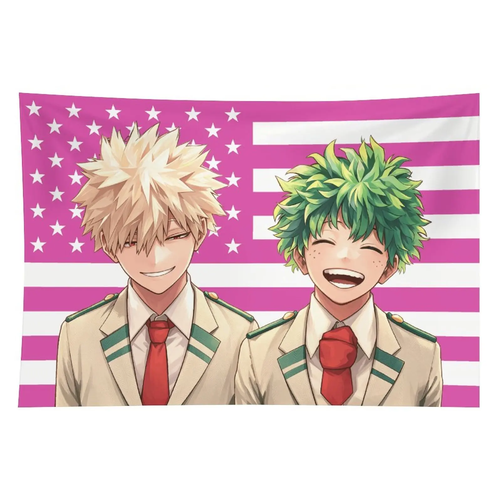 My Hero Academia Bakugo & Midoriya American Flag Print Fabric Tapestry - Lightweight Anime Art Home Decor, Machine Washable Dorm Wall Banner, Anime Otaku Fan Gift