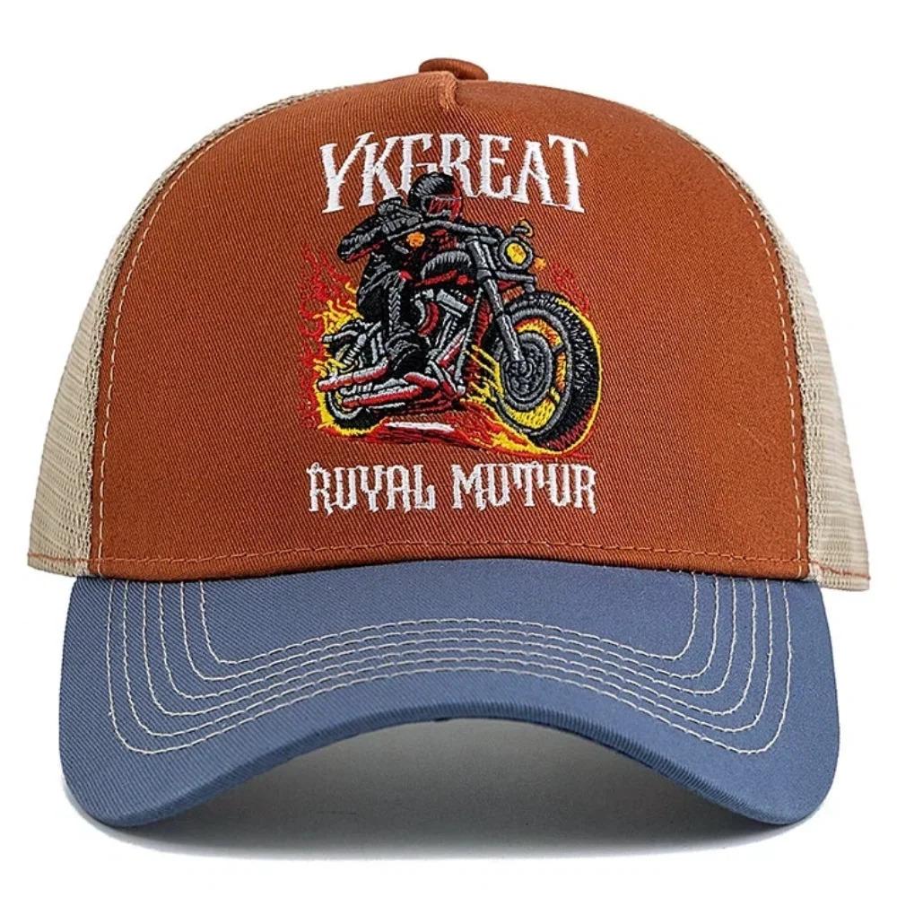 Hot Sale Motorcycle Embroidered Trucker Hat Flame Biker Patch Baseball Cap For Man Woman Breathable Streetwear Summer Mesh Caps