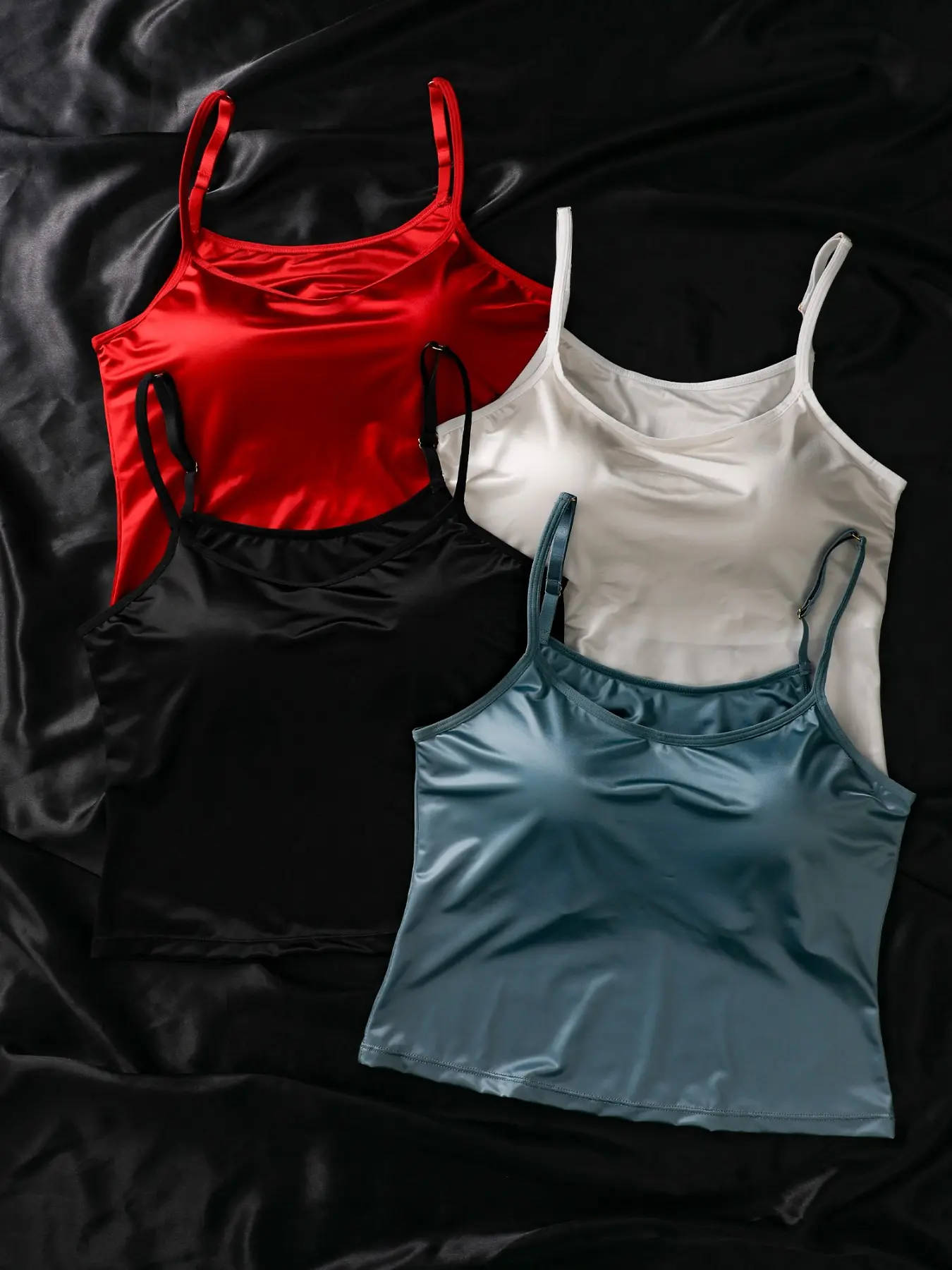 4 Pcs Biweier Women's Satin Solid Braided Underwear Top, Comfortable & Breathable, Trendy Style, Smooth & Seamless, Ideal for Daily Wear & Commute