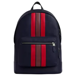 COACH West 32 20.4L Zip-Top Leather Backpack for Men, Striped Black