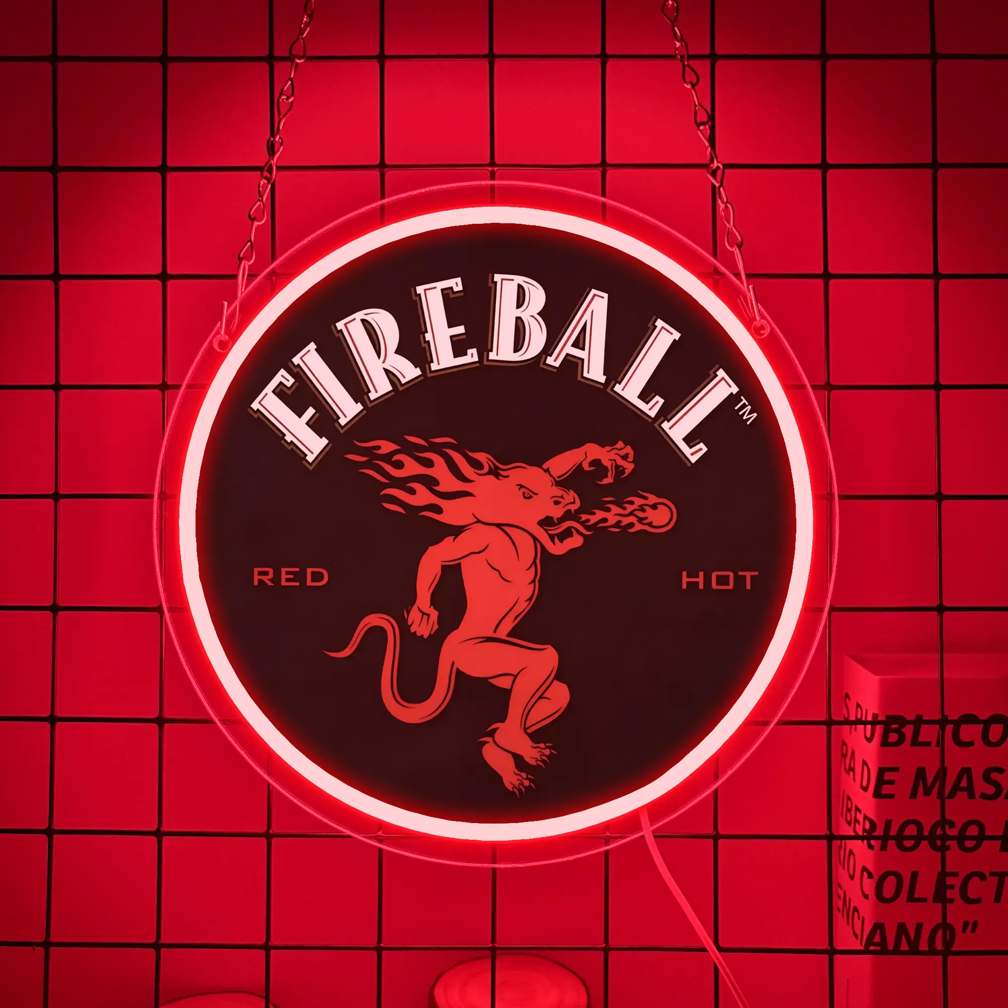 Fireball Whiskey Neon Sign, Fireball Red Hot Vintage Inspired LED Neon Sign perfect for garage, game room, man cave, gift, bar, Home Decor Light, Lights for Wall