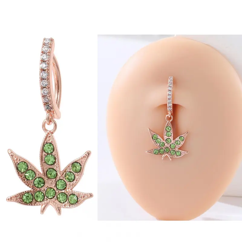 2024 New Stylish Leaf Rhinestone Belly Button Rings, Women Belly Piercing, Simple Personalized Body Jewelry, Body Jewellery, Classic Belly Button Piercing, Navel Piercing Jewelry, Fashion Accessories for Daily Wear