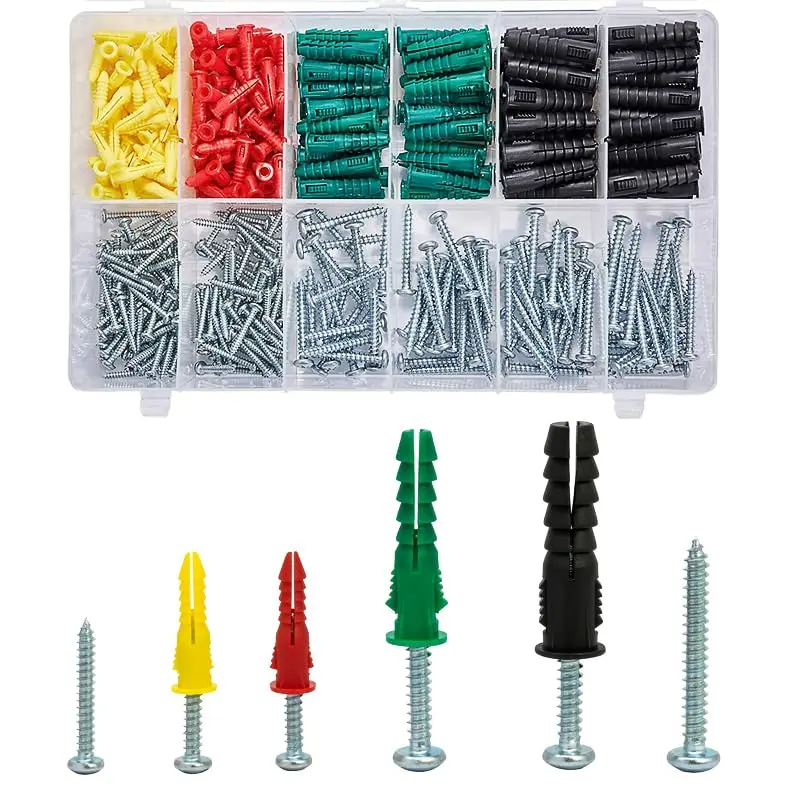 Plastic Drywall Anchors and Screws Kit, Ribbed Anchors  Screws Kit, Wall Anchor Kit 400 count