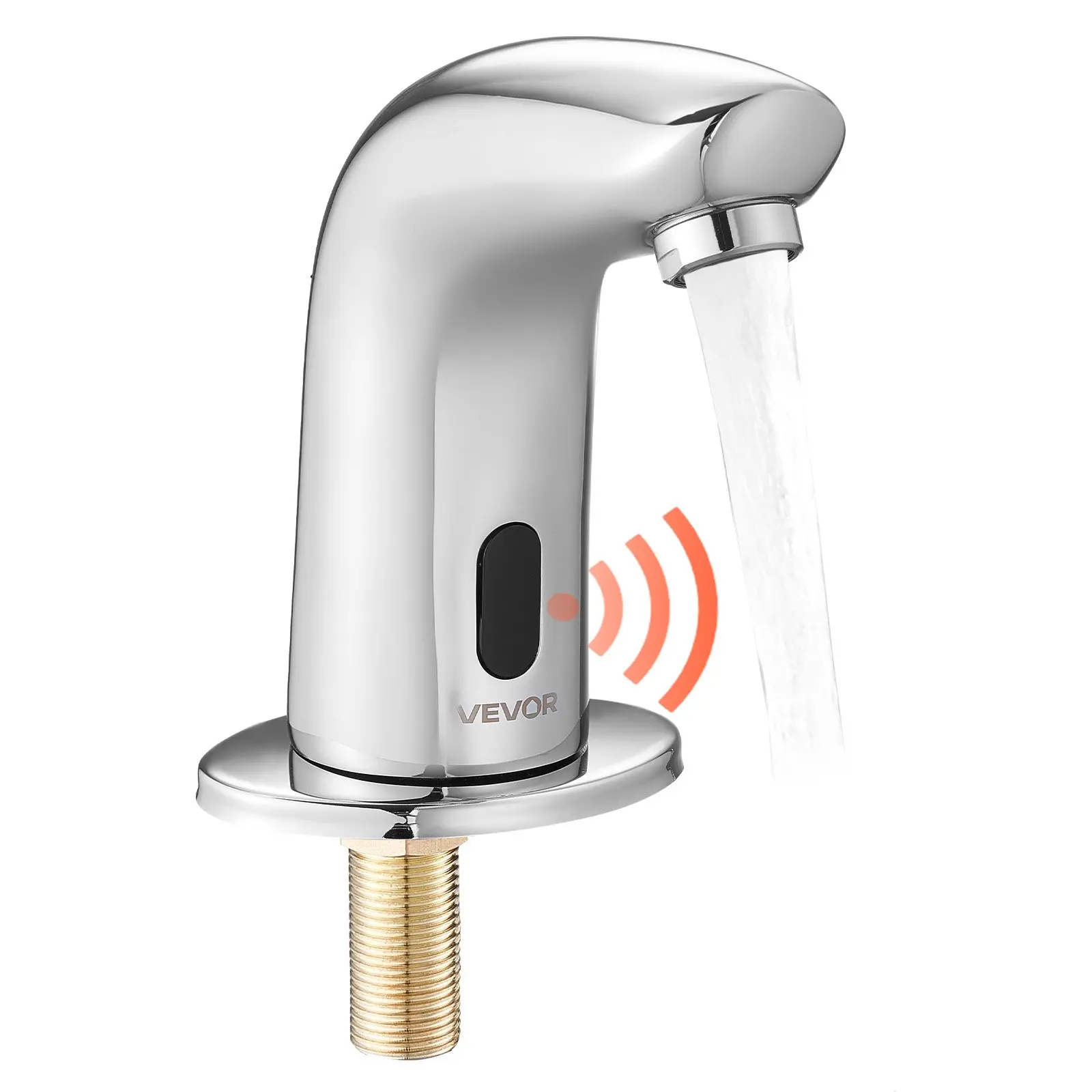 VEVOR G112M Model Chrome-Plated Silver Touchless Motion Sensor Bathroom Sink Faucet, Battery-Operated Cold Water Faucet with Hole Cover Plate, for 9/16 in Pipe Commercial Restrooms Lavatory