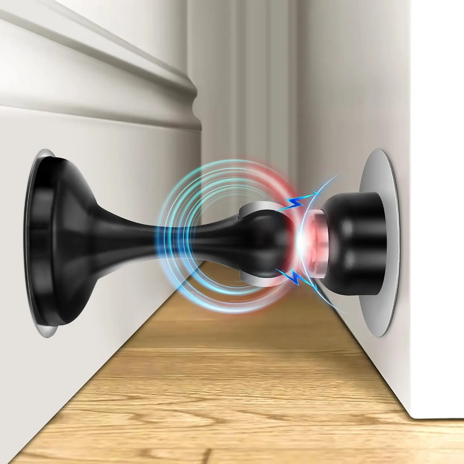 Door Stoppers 1 Pack, Stainless Steel Door Stops for Wall and Floor Mounting, Gate Stops, No Drilling Metal Doorstops with Adhesive Tapes, Black