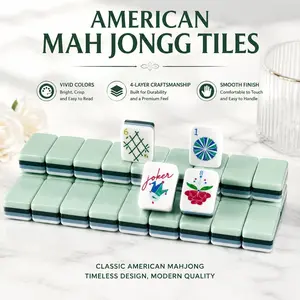 Luxury 4-Layer Mint Green Spliced Acrylic Mahjong Set - 4-layer craftsmanship, smooth finish, vivid colors, modern quality compact portable indoor tabletop game kit for indoor activities, gatherings & gifting