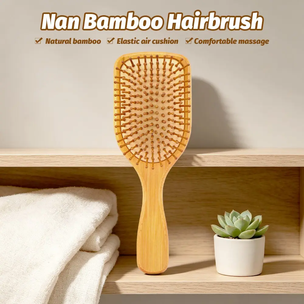 Bamboo Massage Hair Comb, Comb Type, Comb Design, Anti-Static Round Teeth, Detangle & Nourish Hair, Suitable for Home Use, Unisex Daily Hair Care Tool