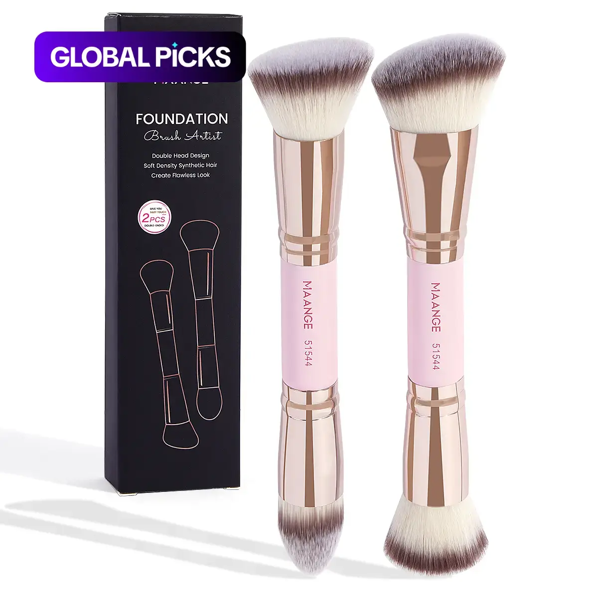 MAANGE Twin Head Makeup Brush Set, Face Makeup Brushes, 2 Counts Makeup Tools for Traveling Gift for Women & Girl, Makeup Accessories