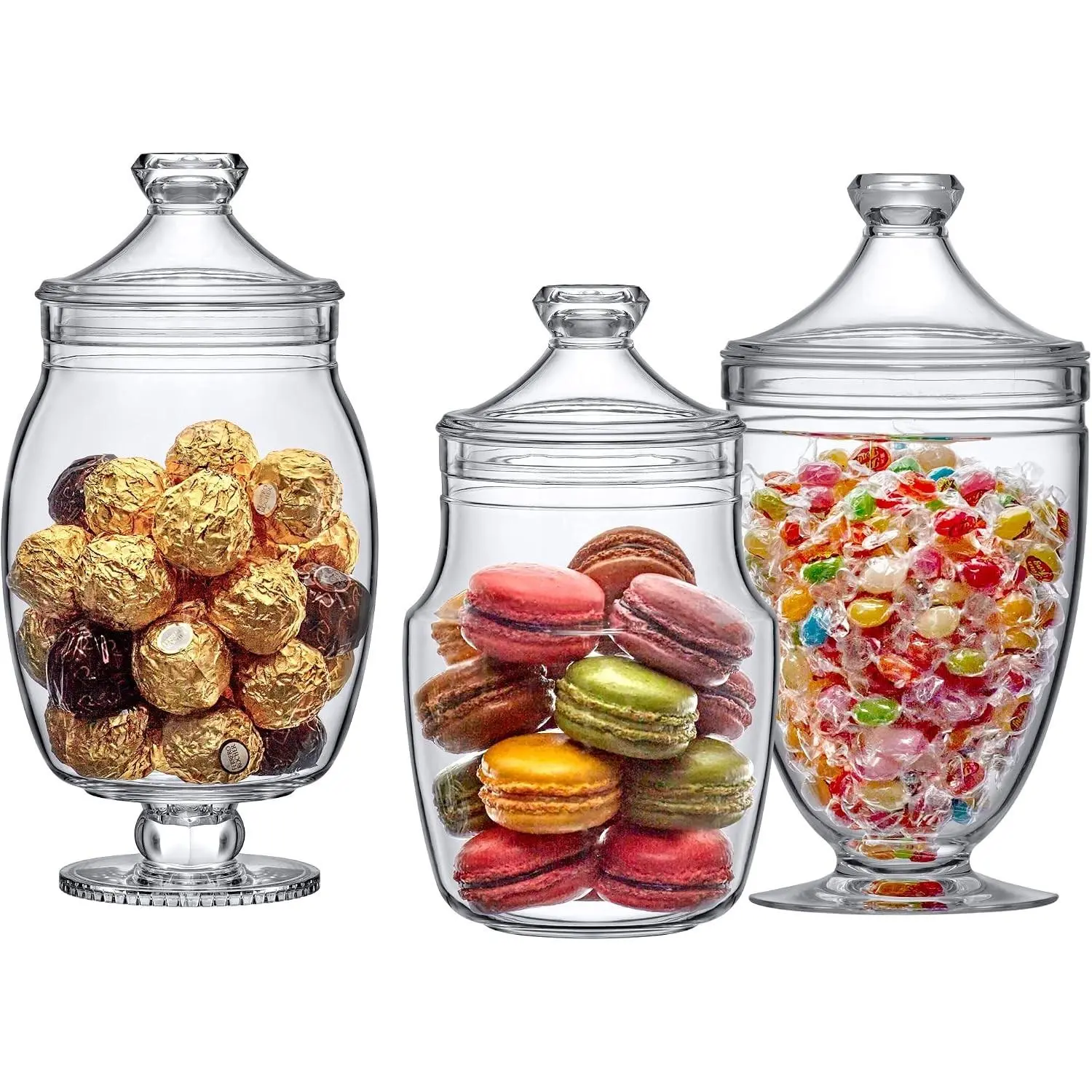 Acrylic Apothecary Jars (3-Piece Set, 52/50/46 oz) - BPA-Free Shatter-Proof Plastic Containers with Lids for Bathroom Storage, Candy Buffet Displays