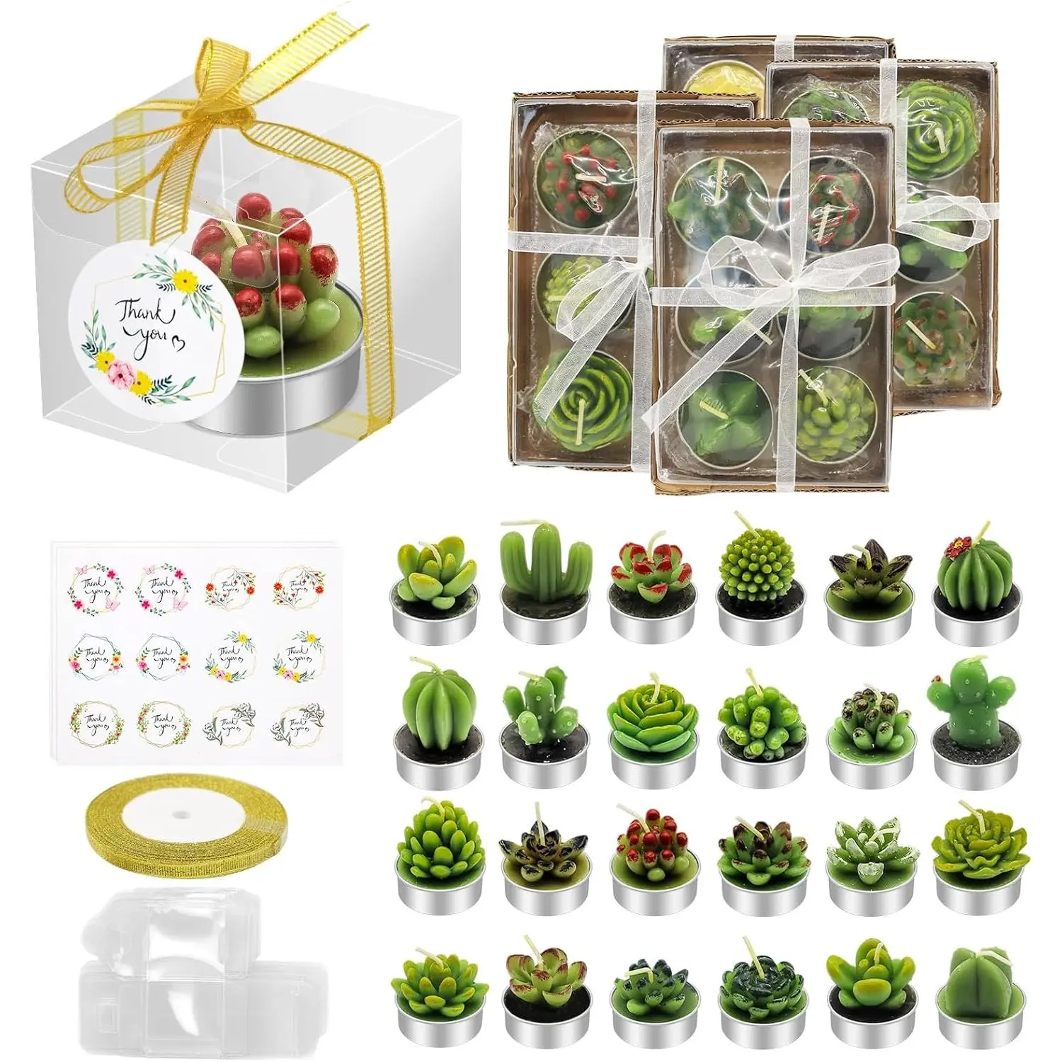 24 count Succulent Candles Party Favors, Bulk Cactus Table Decor for Guests, Mini    Tealights Candle Decoration Set for Shower Prizes  Bridal Wedding  Birthday
