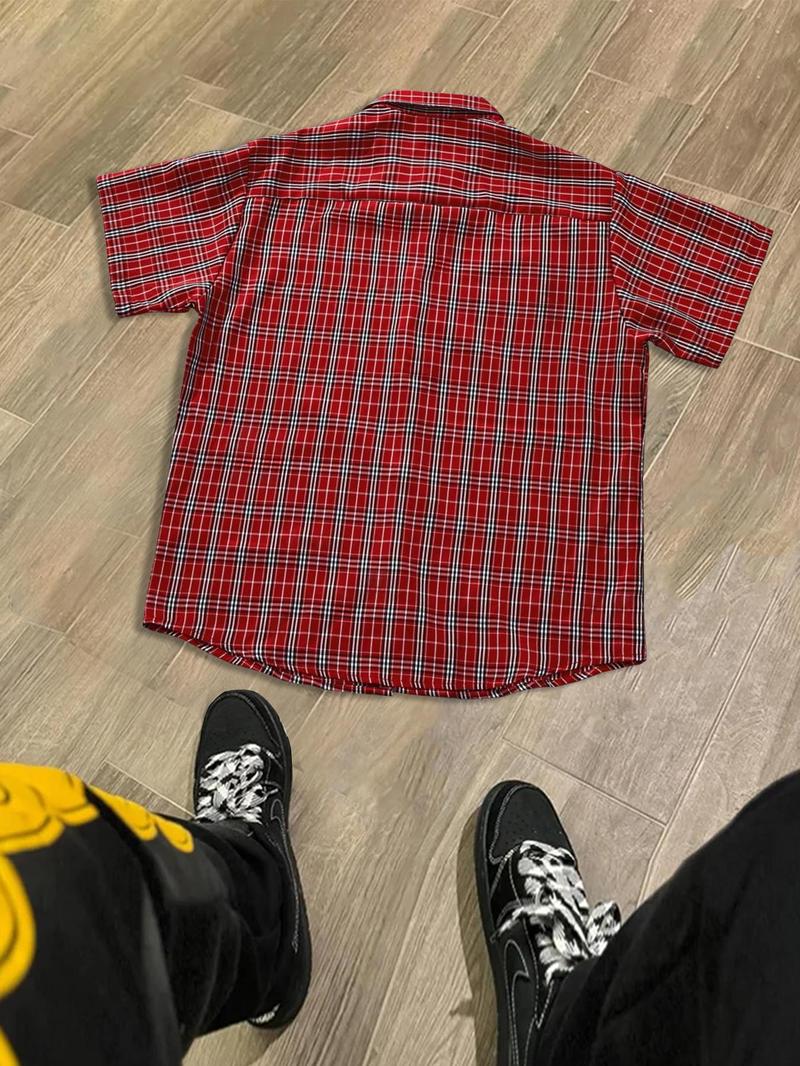 Men's Letter Print Short Sleeve Button Front Shirt, Regular Fit Casual Street Soft Comfy Collared Top for Daily Wear, Men's Clothes for All Seasons