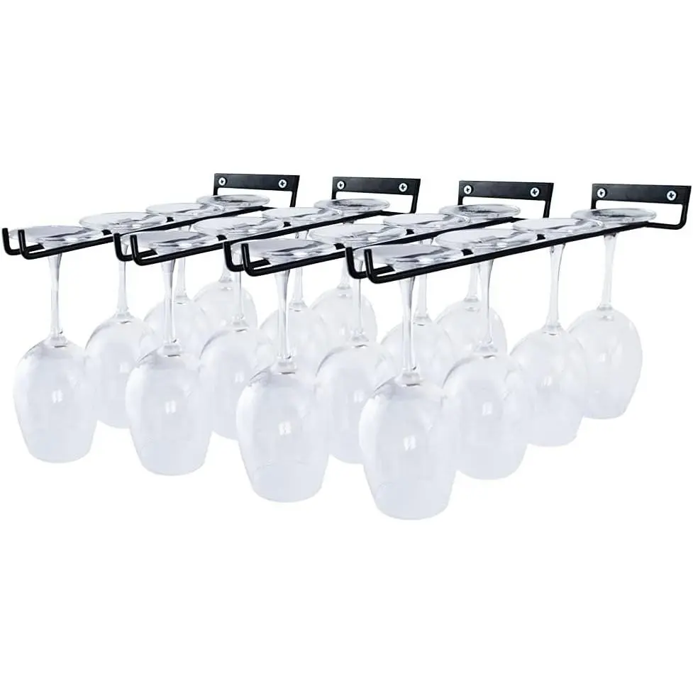 4 Packs 12 Inch Wine Glass Racks Cup Wall Mounted Stemware Hanging Wine Glasses Holder Under Cabinet Wire Wine Decor Racks
