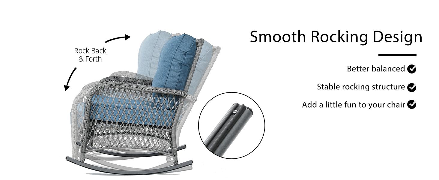 Amopatio Greenish Spring 3-Piece Patio Rocking Bistro Set, Wicker Outdoor Furniture with Thick Cushion Chair and Table for Backyard Garden Porch Deck Family Party