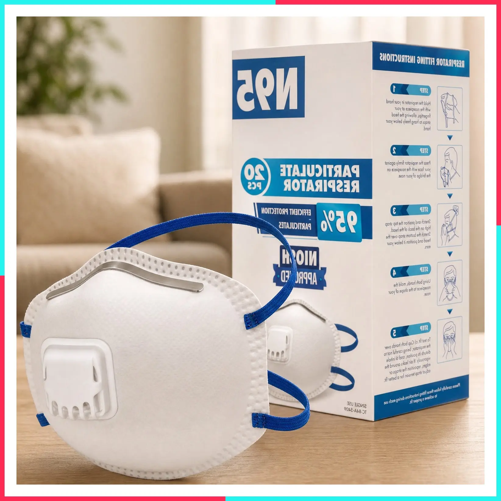 N95 Mask – NIOSH Approved – 10 or 20 Pack – Valved Particulate Respirator – Comfort-Plus Seal – Dust Mask for Adults