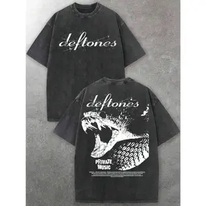 Deftones Private Music Snake Head Grunge Rock Band Vintage Graphic Washed Cotton T Shirt Casual Streetwear for Men and Women Oversized Fit