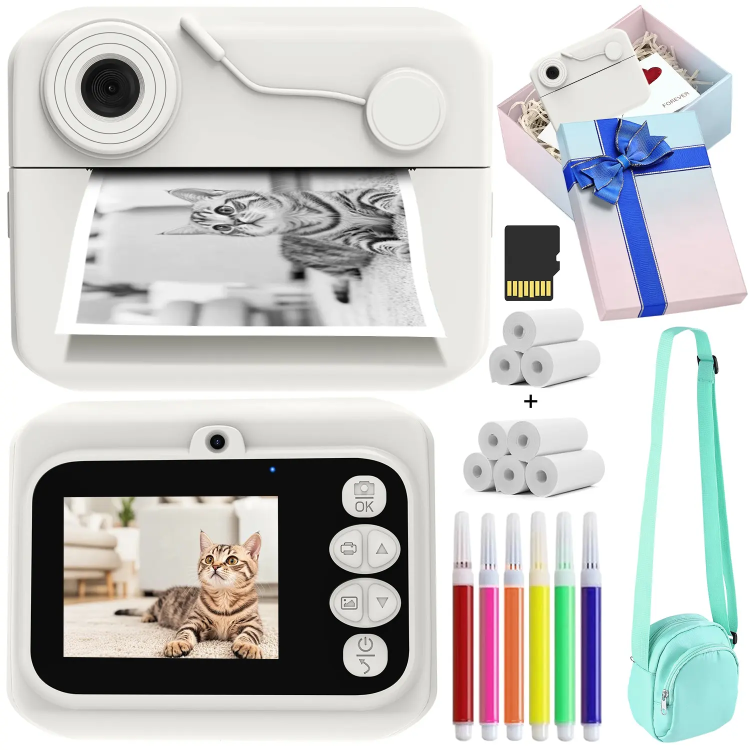 Instant Film Camera, 8x Zoom, 1080P HD Selfie Video, Portable Mini Photo Printer, Ideal Gift for Kids, New Year, Birthday, Ramadan