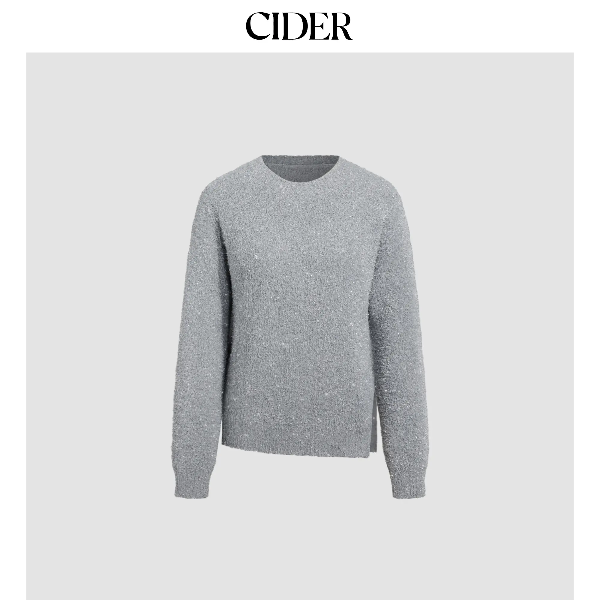 Cider [size 2-10] Round Neck Fuzzy Zip Metallic Knitted Sweater SohoChic