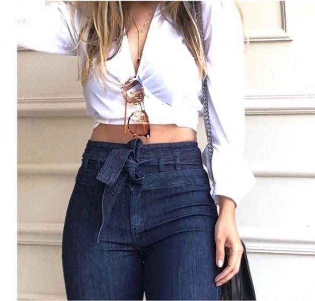 2024) European and American New Fashion High Waist Hip Lift Lace-up Bell-Bottom Pants Wide Leg Pants Jeans for Women Womenswear Underwear Trouser Streetwear Trouser Streetwear Blue Denim Formal Casual Chic Comfort bell bottom jeans