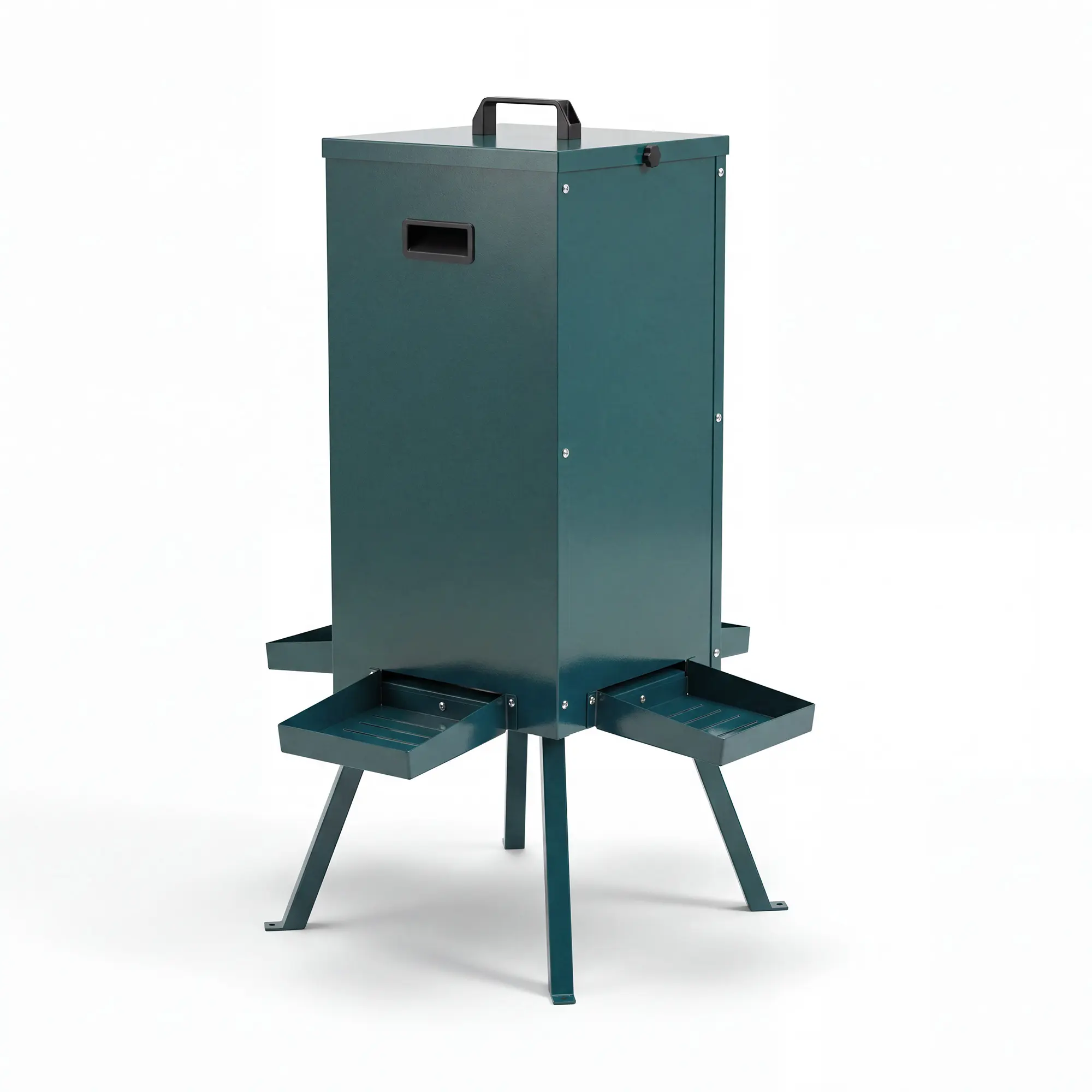 Deer Feeder for Gardens & Orchards, Portable 50-80 lb Gravity Wildlife Feeder, Galvanized Steel with Carry Handle & Legs, 4-Port Weatherproof Feed Station for Homesteads, Vineyards & Small Farms