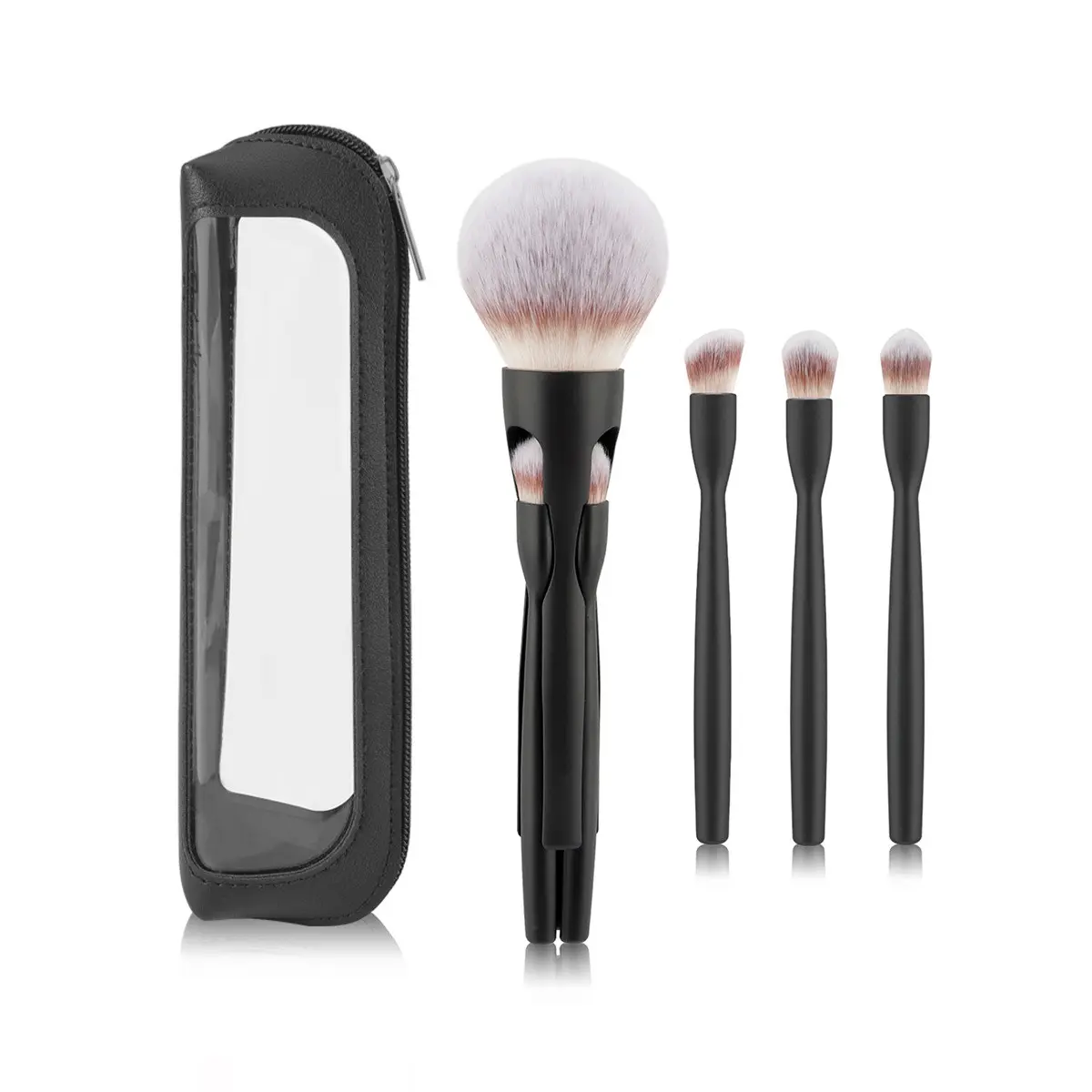 4-in-1 Magnetic Makeup Brush Set, Portable Detachable Cosmetic Brushes with Travel Case, Soft Synthetic Bristles for Foundation Powder Blush Concealer, Professional Makeup Tools for Women