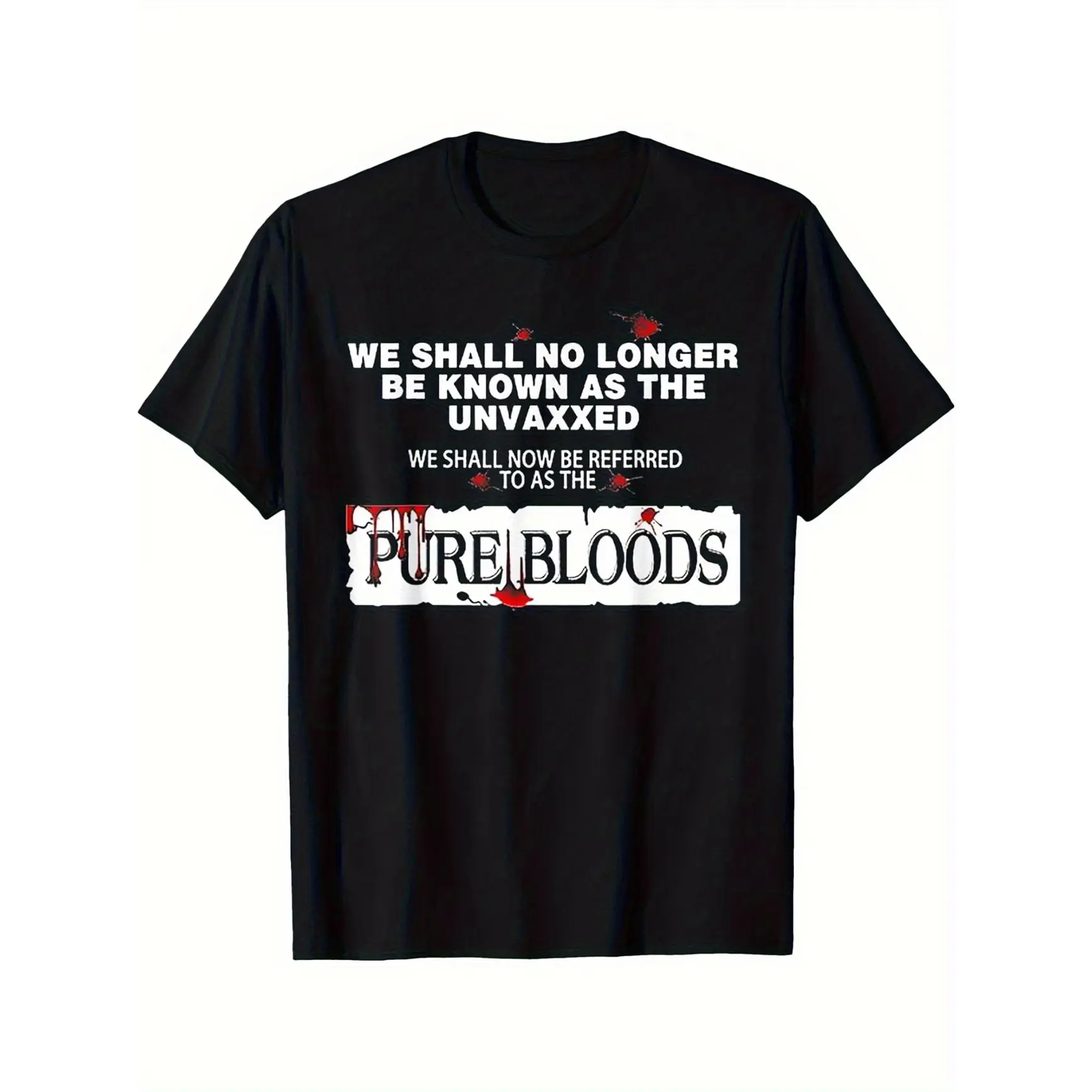 Vintage Blood Drip Text Quote Graphic Oversized Cotton T Shirt, Pure Bloods Slogan Print Fashion Casual Outfit, Comfort Soft Crewneck Tee, Unique Valentine Holiday Gift For Him Her Friend Family Present