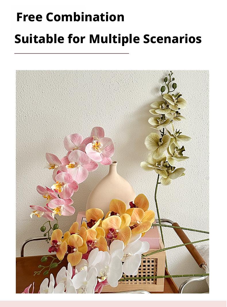 9 artificial Phalaenopsis orchids made of film, 3D printed artificial flowers with a luxurious feel, suitable for decoration in the living room, dining table, entrance, and wedding room