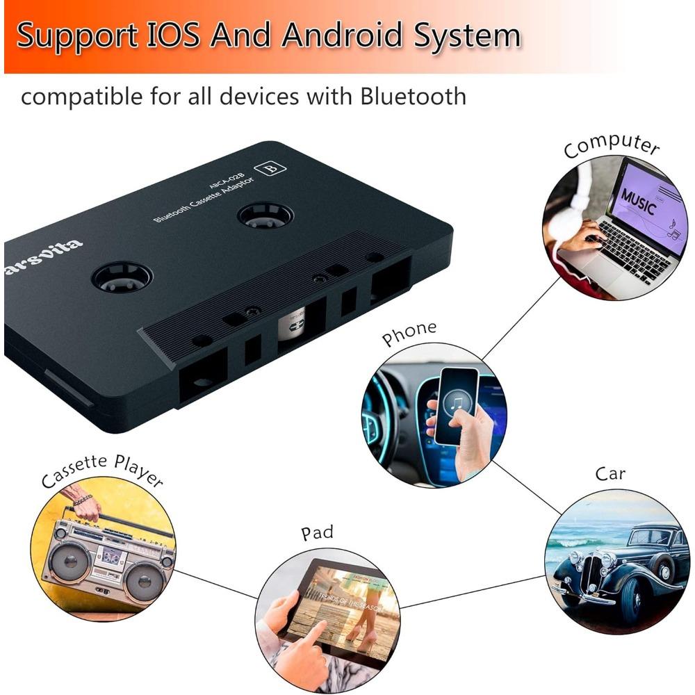 BASIC SUPPLY Car Audio Bluetooth Wireless Cassette Receiver, Tape Player Bluetooth 5.0 Cassette Aux Adapter, Black