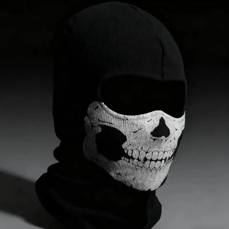 Unisex Lightweight Mesh Full Face Skull Print Balaclava Windproof Motorcycle Mask With LED Glowing Pumpkin Rings Breathable Cosplay Headwear