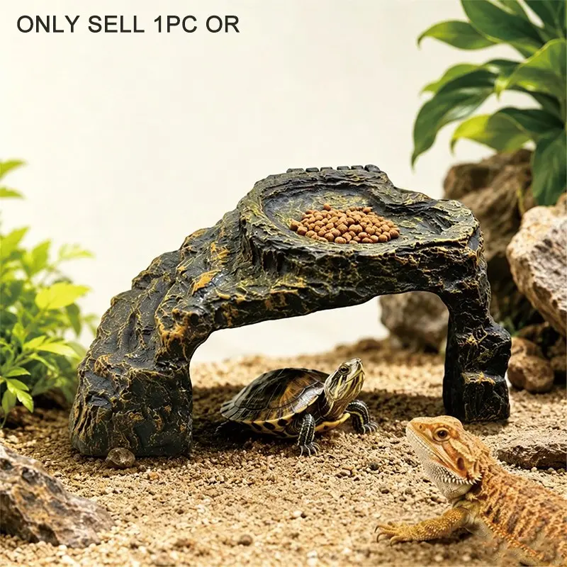 Turtle Basking Platform, Realistic Hiding House, Climbing Ramp, Sunbathing Deck, Turtle Tank Decor, Rock Texture, Aquarium Accessory