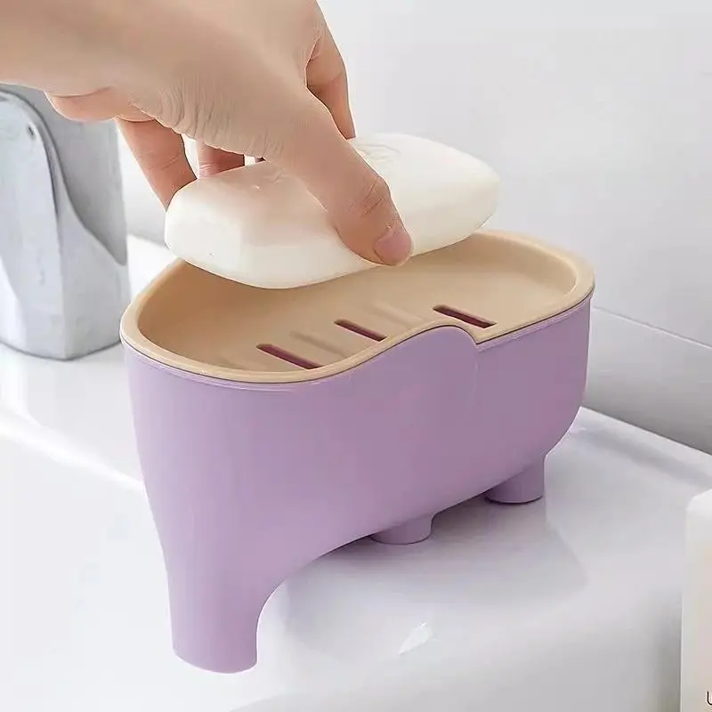 Elephant-Shaped Soap Dish with Lid, 1-Piece Double-Layer Waterproof Bathroom Organizer with Drainage, Home Decor Bathroom Accessory Drain Rack, One Piece, Elephant-Shaped Soap Dishes