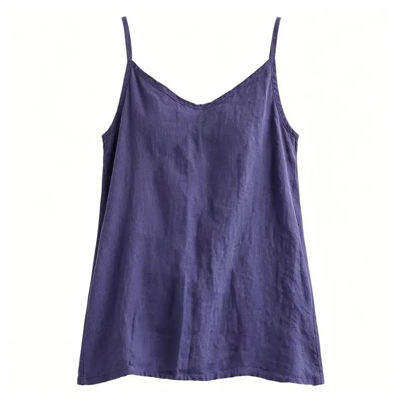 Women's Solid Linen Cotton Camisole, V-Neck Spaghetti Strap Oversized Tank Top, Feminine Layering Piece for Beach Loungewear, Aesthetic, Cardigans, Matching, Simple