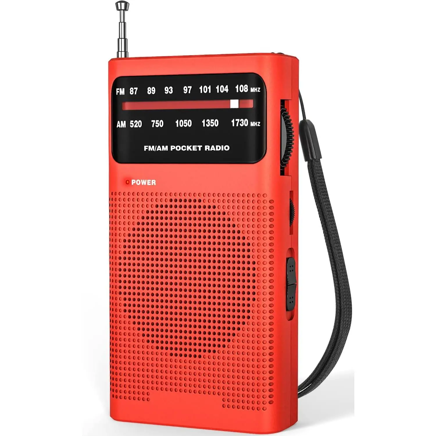 Compact Handheld AM/FM Transistor Radio - Rugged Audio Device with 2AA Battery Support, Long Range Reception, Loud Stereo Speakers, 360-Degree Rotatable Antenna, 3.5mm Jack, Synthetic Components, Red Small Outdoor Gift for Seniors