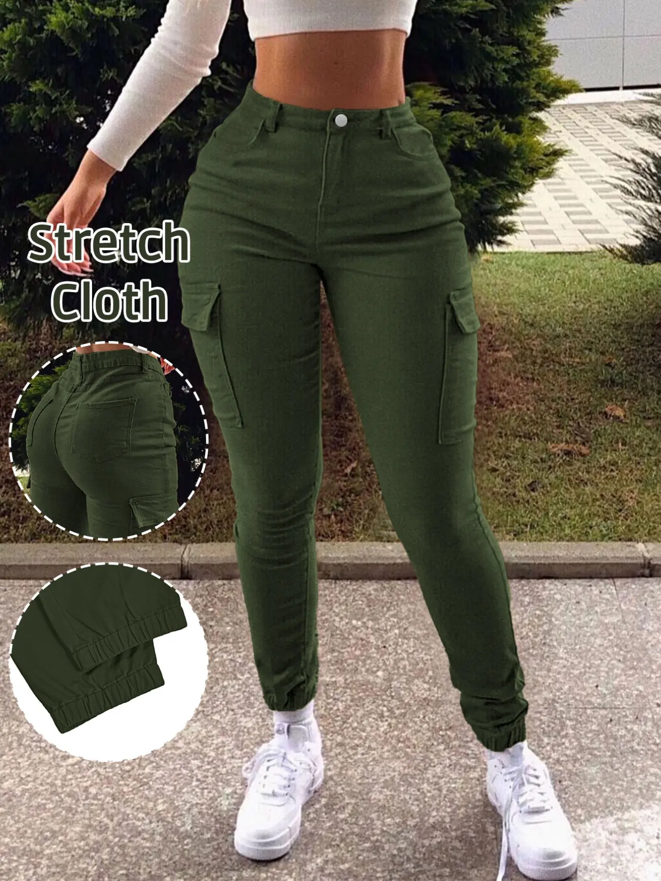 GILIPUR 2026 Women High Waist Multi-Pocket Cargo Denim Jogger Pants Bottoms Breathable Skin-Friendly Elastic Slim Fit Multi-Color Jeans European Street Style Versatile Commuter Outdoor Bar Daily Casual Denim Trousers TChic