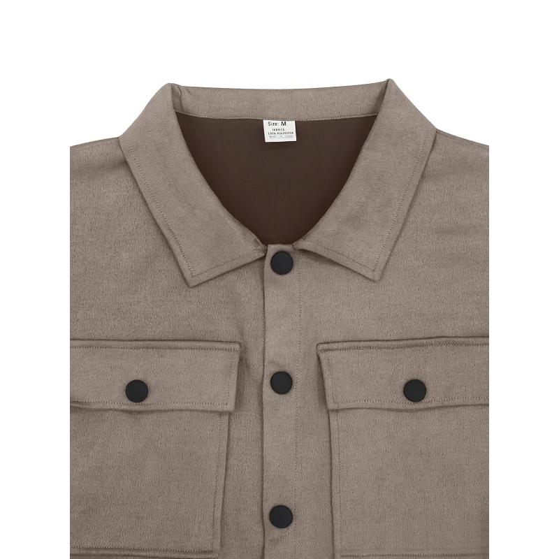 2pcs Men'S Casual Solid Color Sweatsuit Set, Polyester Knit Fabric with Slight Stretch, Regular Fit, with Lapel Collar, Button Details, for Spring/Fall - Fashionable American Style Workwear Jacket and Pants Combo