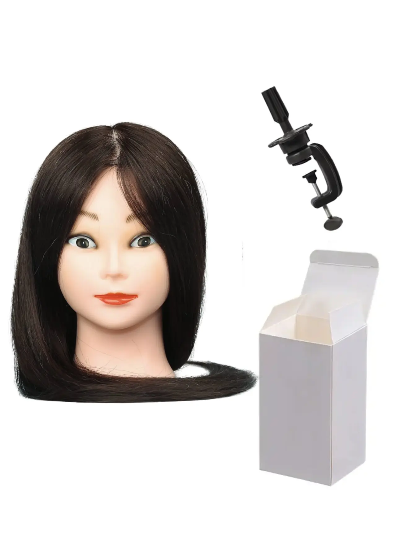 100% Real Human Hair Model Head, Natural Straight Hair, Training Dummy for Hairstylists, Suitable for Competitions and Salons