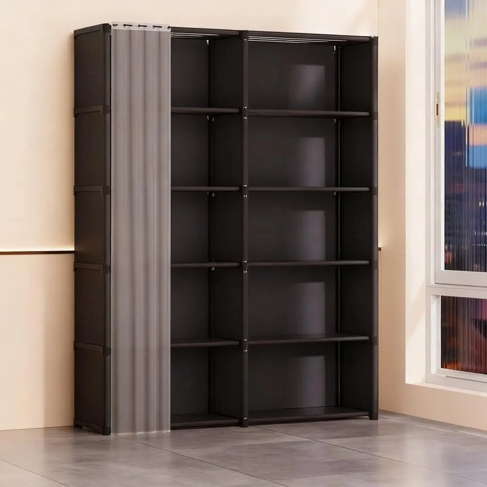 Modern Dust-Proof Storage Cabinet, Thick Durable Organizer, Bedroom Dual Row Design, Clothes Shoes Accessories Holder, Home Multifunctional Closet