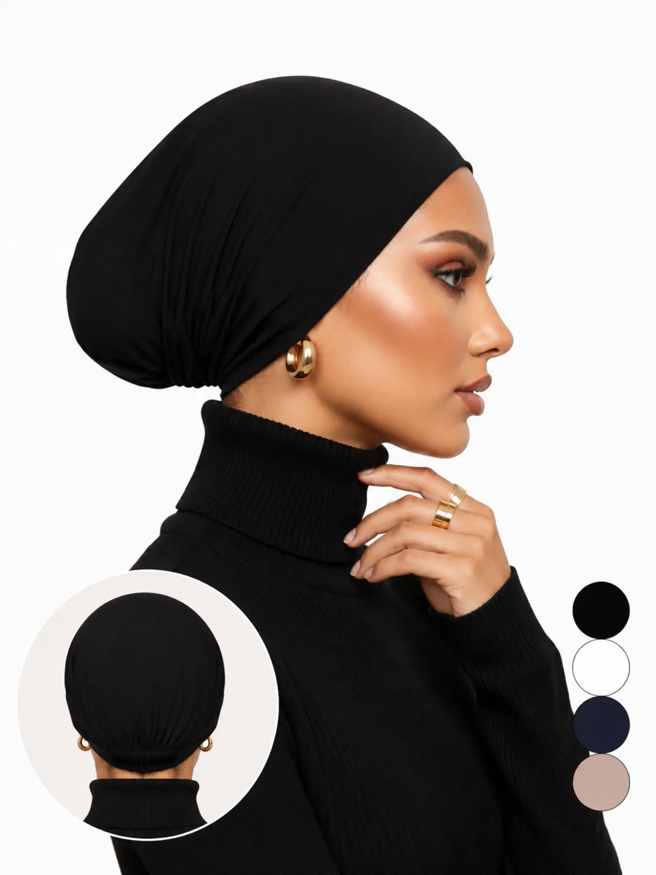 Women's Inner Headscarf Hat, Solid Color Cover-Up, Lightweight Breathable, Elastic Fit, All-Season, Evening Wear, Basic Style, Hijab Undercap