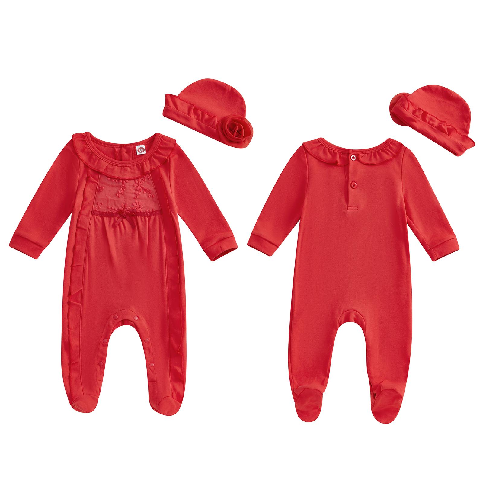 Infant Baby Girl Ruffled Cotton Footies Footed Overall Romper with Hat Toddler Baby Footed Jumpsuit Infant Baby Girl Ruffled Cotton Footies Footed Overall Romper with Hat Toddler Baby Footed Jumpsuit
